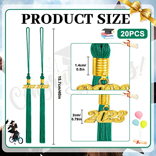 20 Pcs 2023 Graduation Tassel With Gold Date Drop, 2023 Graduation Cap Tassel Charm For Hat Graduation Party Ceremonies Decoration, 9.5''(Green) #TOP1