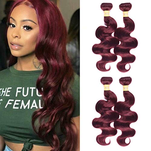 WOME Brazilian Virgin Human Hair Bundles Color 99J Burgundy Wine Red Body Wave Hair Weaves 4 Bundles Human Hair Extensions(18"20"22"24")