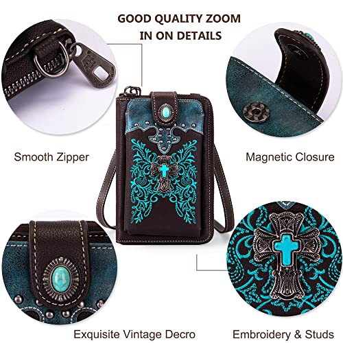 Image of Montana West Western Crossbody Phone Wallet for Women RFID Blocking Wallet Purse with Cash Slots & Zipper Pocket