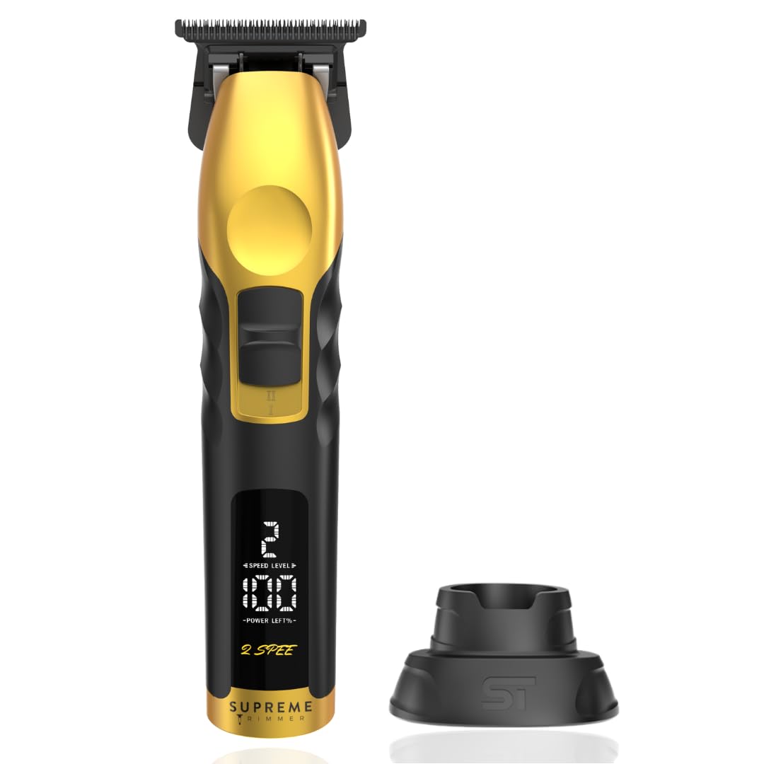 Supreme Trimmer 2Spee Hair Trimmer | 3 Hour Use, Removable Blades, 2 Speeds, Battery Display | Cordless Professional Barber 0 gappable Trimmer | ST622 Gold