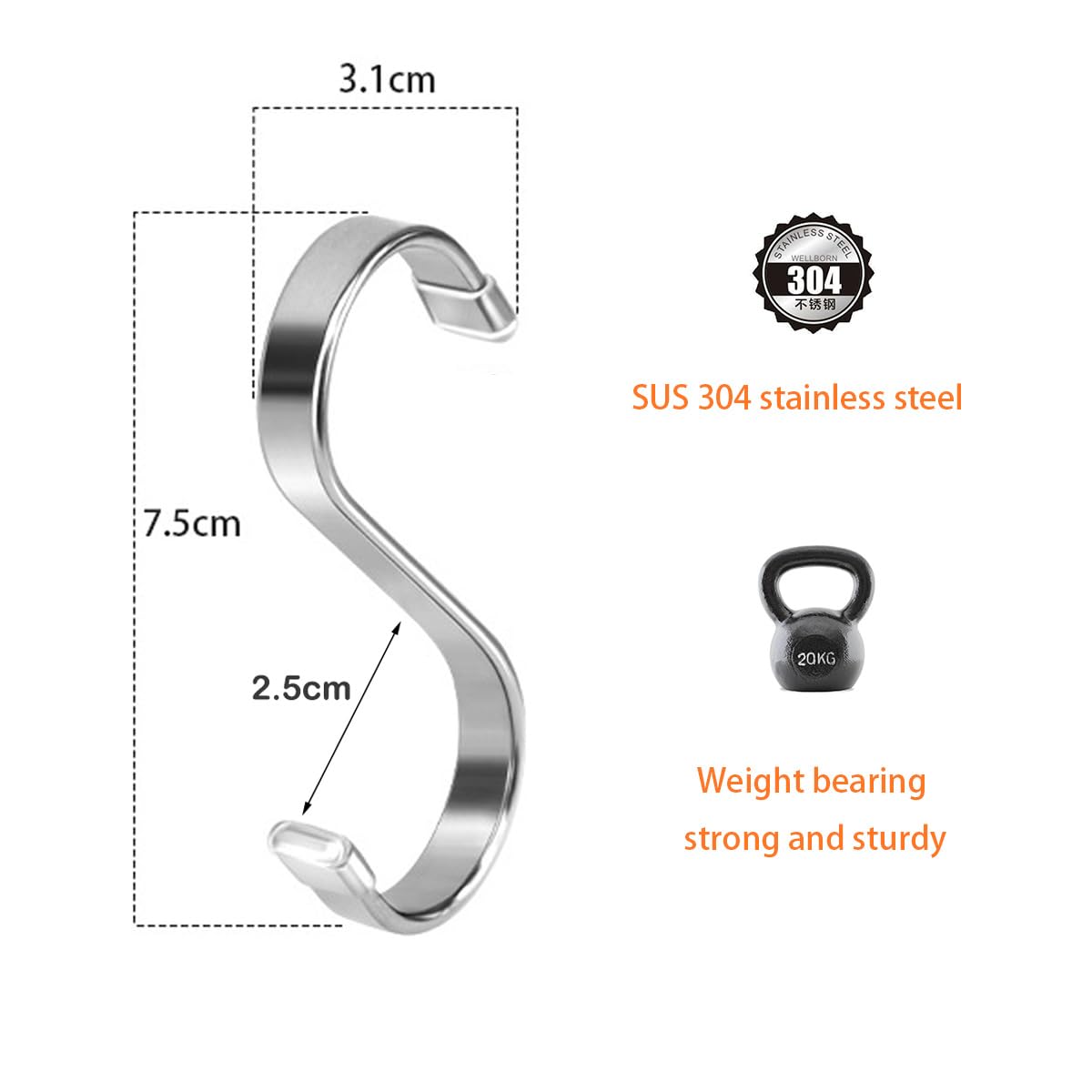 Ganci a S ,Cucina in Acciaio Inox, In Metallo Resistente Doppio Gancio
