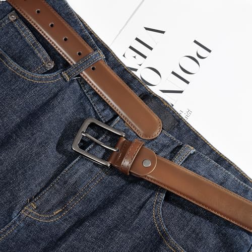 Image of maikun Mens Black Leather Belt, Casual Dress Belts For Men, Classic Design Pin Buckle