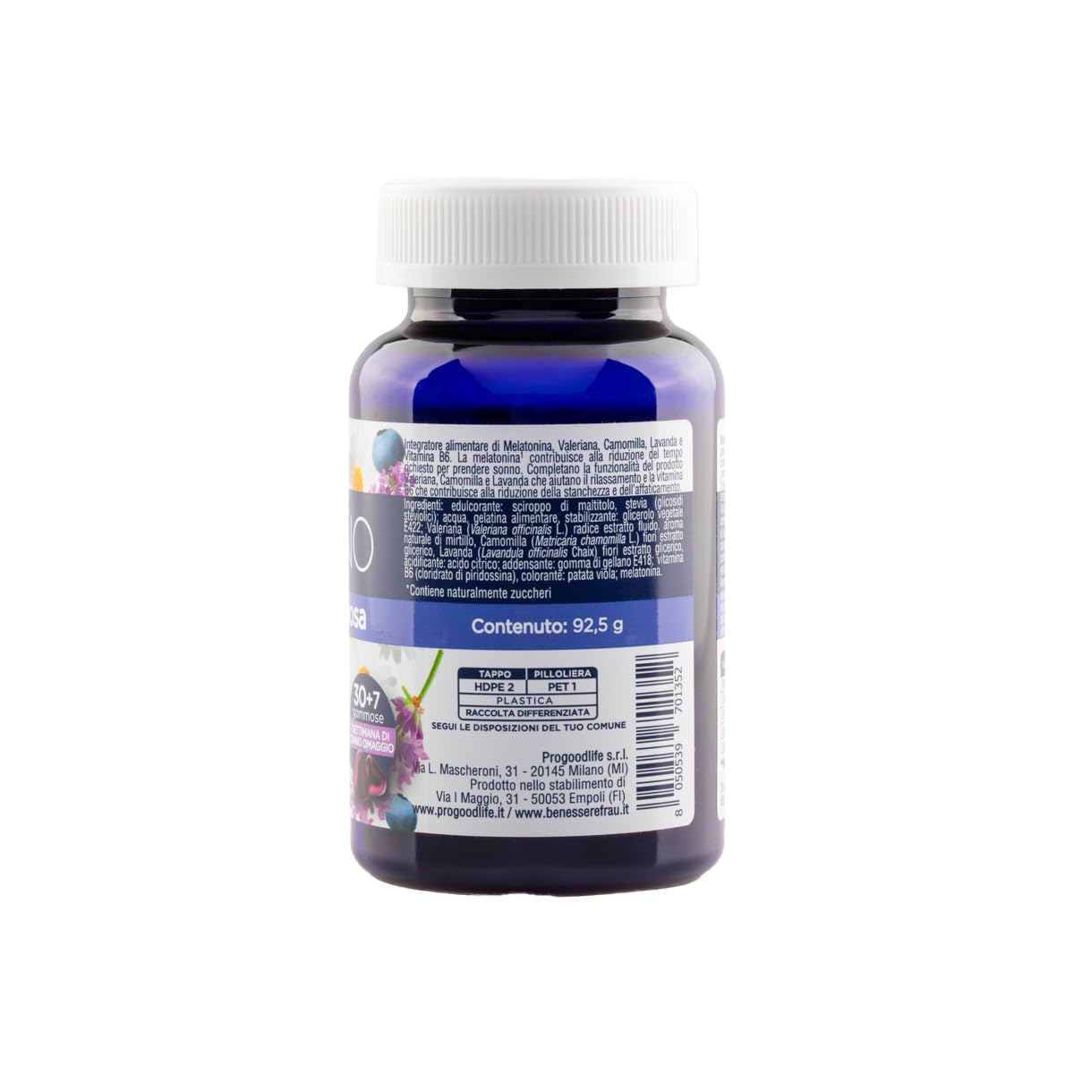 FRAU BEL SONNO, 30+7 Caramelle di Melatonina Gommosa con Valeriana, Camomilla, Lavanda e Vitamina B6, per Favorire il Sonno, Gusto Mirtillo