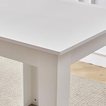 Pantanal Modern White Dining Table and White Pu Leather Chairs Set of 2 for Small Space, 3pcs Kitchen Rectangular Table with 2 Seater Chairs, SSZZ202307+HXY