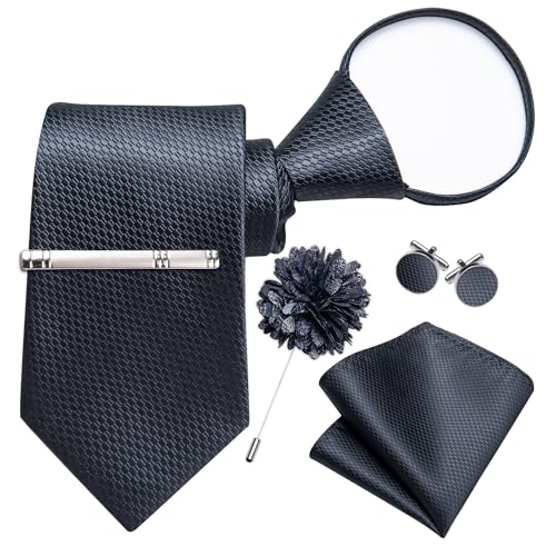 Image of DiBanGu Silk Pre-tied Ties for Men Formal Adjustable Necktie Set | 6PCS,Zipper Tie,Pocket Square,Cufflinks,Tie Clip & Lapel Pin,Wrinkle-Resistant,Premium Gift Box,Formal Business Wedding Party