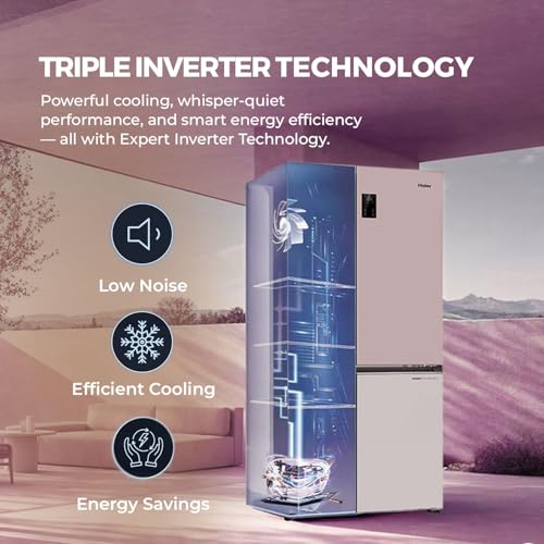 Image of Haier 520 L 3 Star Lumiere Frost Free Triple Inverter French Door Side by Side Refrigerator (HRB-600RW, Rosette White, Magic Convertible Zone, Vogue Colourful Steel, Deo Fresh Technology, 2026 Model)