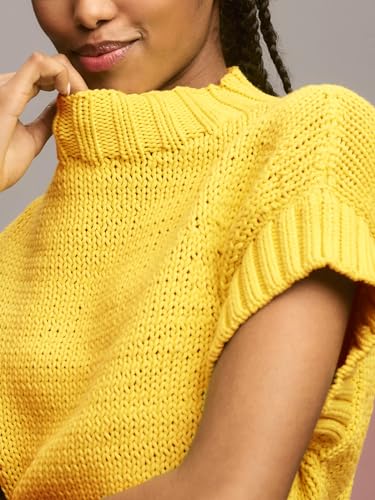 Image of Jenkoon Women's Ultra Soft Fashion Sweater Vest Mock-Neck Extended Shoulder Sweater Vest Cap Sleeve Knit Pullover