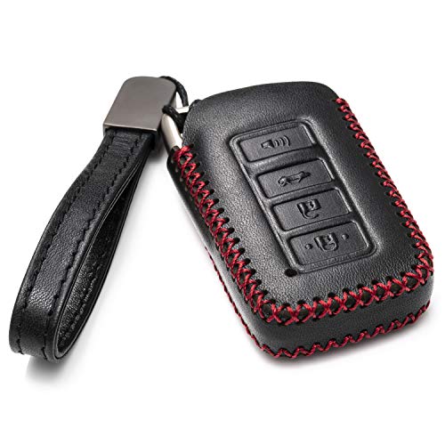 Image of Vitodeco Genuine Leather Smart Key Fob Case Cover Protector Compatible for Lexus UX, NX, RX, GX, LX, is, ES, GS, LS (2014-2021) - 4-Button, Black /Red
