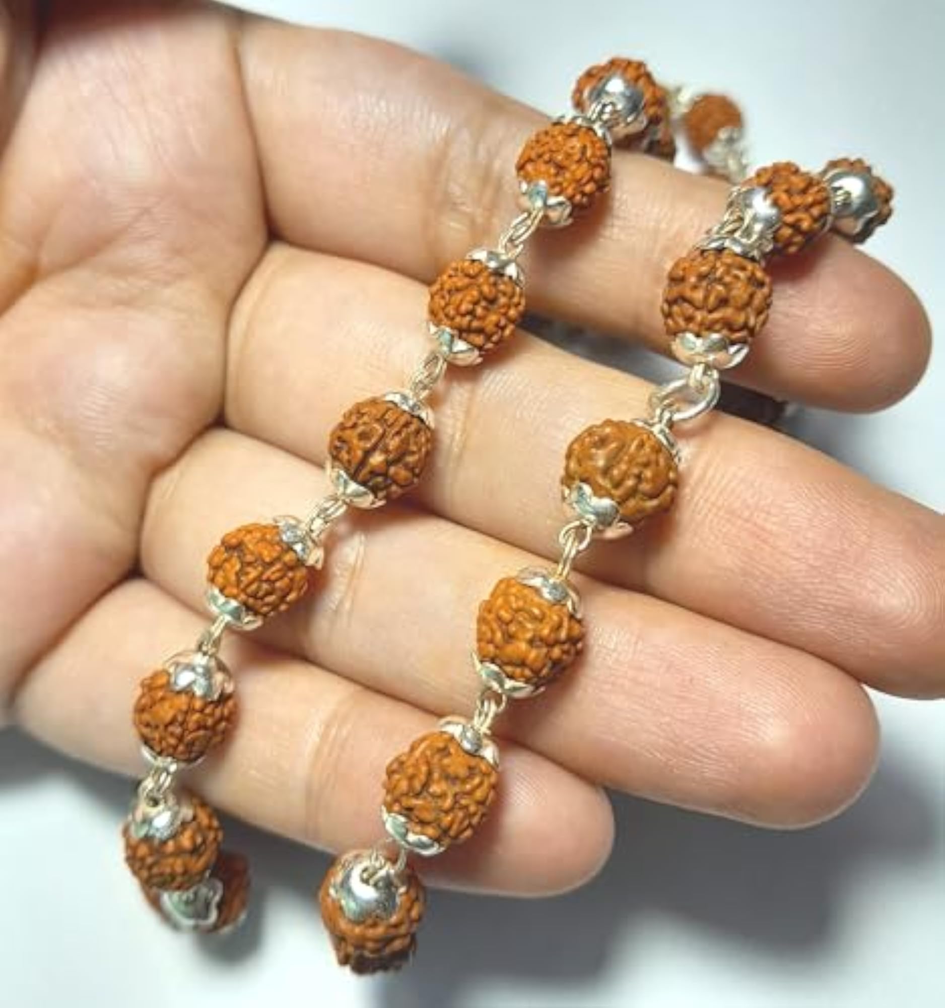 5 Mukhi Natural Rudraksha Mala, 92.5 Silver