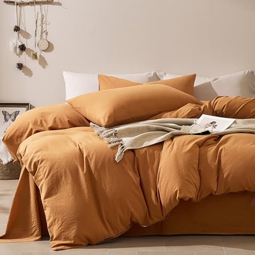 Image of JELLYMONI Twin Size Duvet Cover 100% Cotton Linen Texture Breathable Set | Pure Cotton, Zipper Closure, with natural wrinkles, Breathable&Soft, fade-resistant, 1 Duvet Cover & 1 Pillowcase