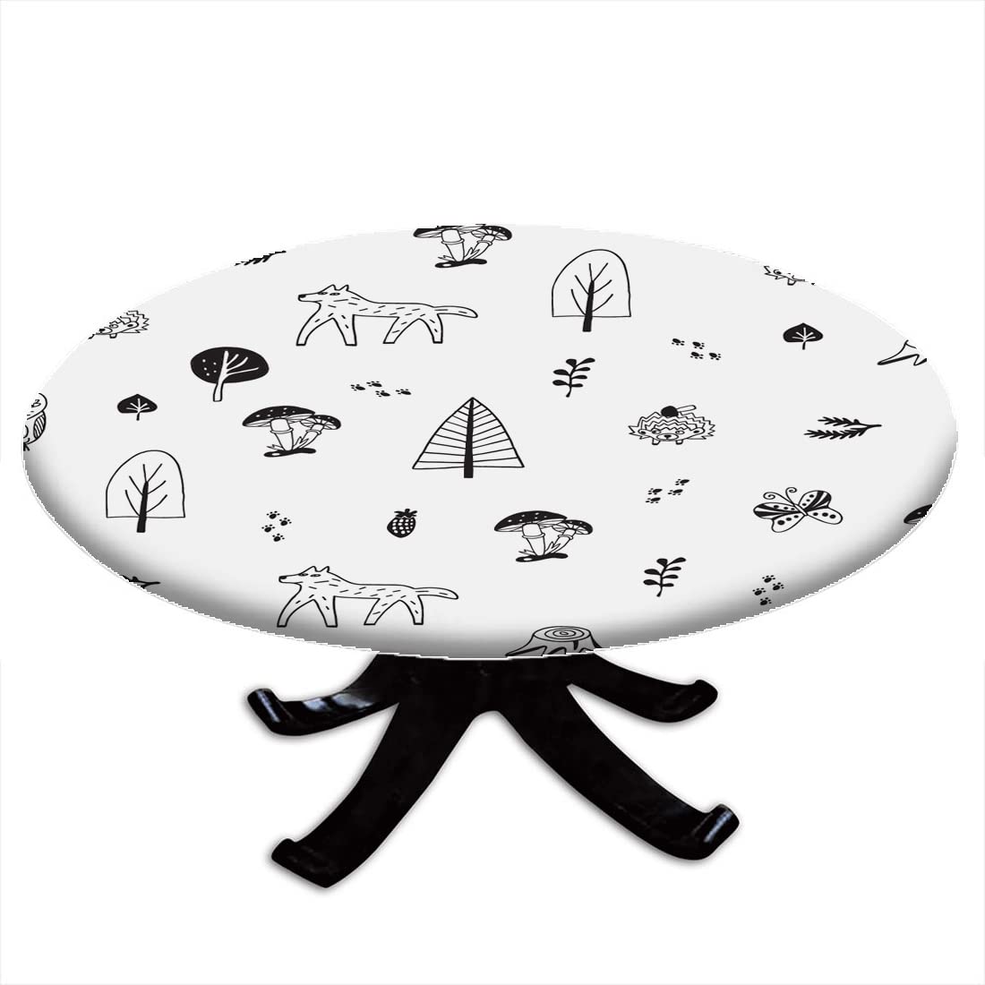 Cute Cartoon Animals Round Fitted Polyester Tablecloth, Elastic Edge Table Cloth, for Banquet Buffet Kitchen Dining and Party, Fit for 59"-63" Table