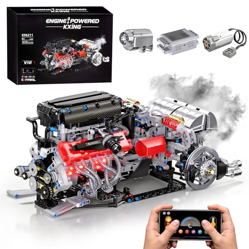 NEXTJOY V12 Engine Model Kit that Works, Sports Car Engine Building Sets with Visible Parts, Spray &...