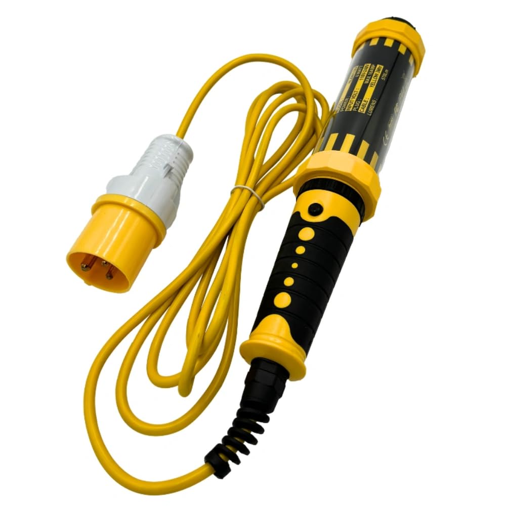6W LED Light with Hanging Hook and Magnet 570 Lumens 6400K LED Inspection Hand Lamp 3m Cable 16 Amp 110V Plug Security Light for Construction and Work Sites IP54 Rated