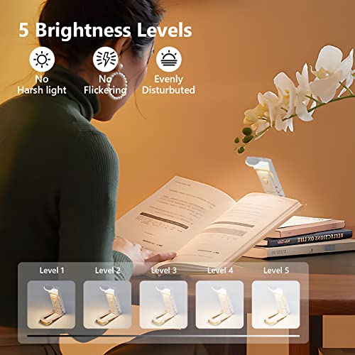 Lihiton Book Light, Usb Portable Reading Lights For Reading In Bed 3 Colors & 5 Brightness Reading Lamp Clamp Light Clip On Book Reading Light For Books Lovers, Kids (White) #TOP1