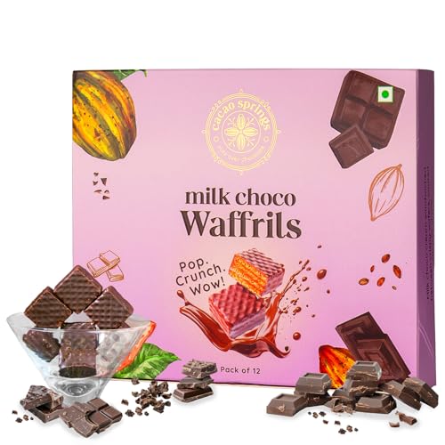 Image of Cacao Springs Premium Milk Choco Waffrils Gift Box, Premium Choco & Nut Delicacy Waffle Chips, Great for Snacking, Premium Gift Hamper for Christmas Gifts, 12 Pieces in Each Box, 1 Box, 120gm