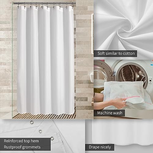 Image of ALYVIA SPRING 60x72 Stall Waterproof Fabric Shower Curtain or Liner White | 2 Magnets, Soft Cloth & Hotel Quality, Machine Washable, Light-Weight, Stall Size
