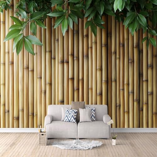 Papel Pintado 3D Hojas Verdes De Bambú 400x280 cm Fotomurales Tejido No Tejido, Papel Tapiz Grande Murales Fotográfico Moderno Decoración de Paredes