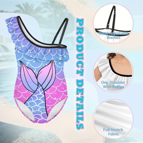 Image of Girls One Piece Bathing Suit,Slim-Fit Ruffle Strap Swimsuit with Adjustable Strap Quick Dry Summer Beach Swim Suit