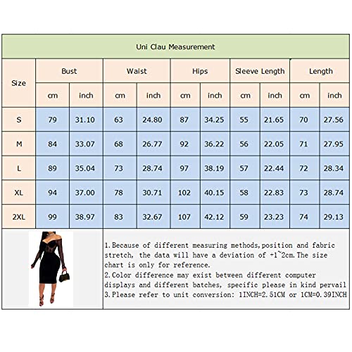 Uni Clau Women Sexy V Neck Mesh Patchwork Bodycon Dress Off Shouler See Through Long Sleeve Bodycon Dress Midi Party Club Dress Black L #TOP6