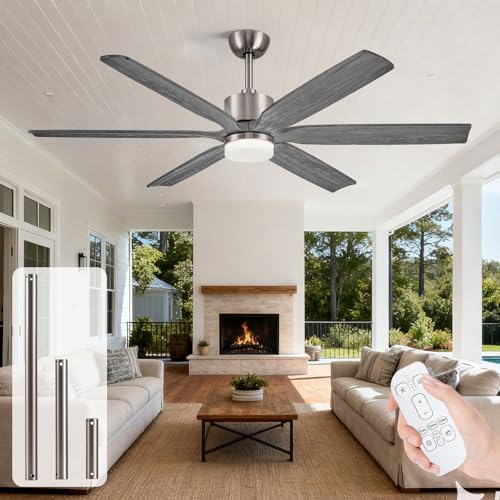 60 Inch Outdoor Ceiling Fans with Lights for Patio, Solid Wood Modern Ceiling Fan with Remote, High CFM 6-Speed Noiseless Reversible DC Motor, for Indoor Living Room, Bedroom, Porch,5-CCT Dimmable