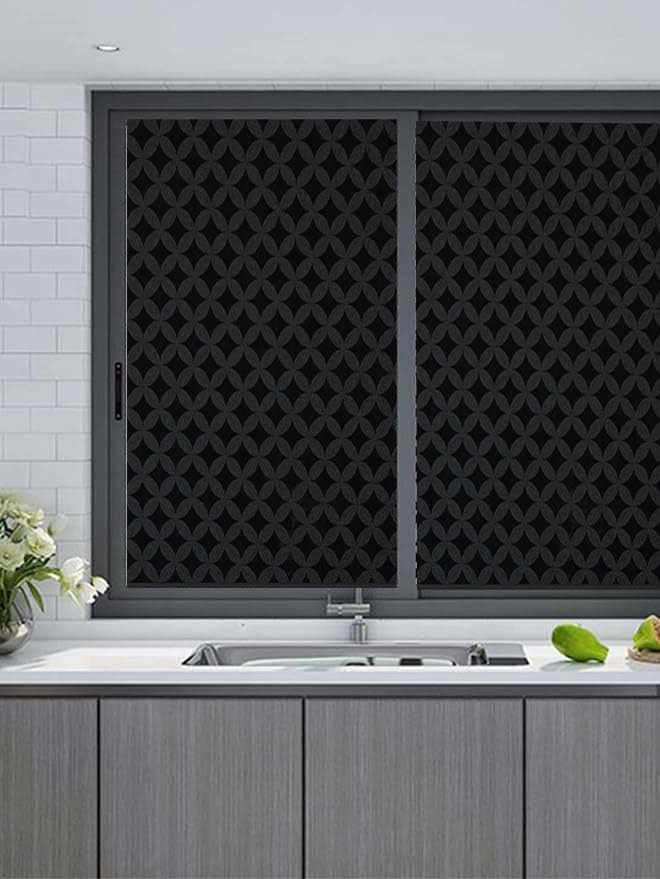 Image of Blackout Window Film, Sun Light Blocking Frosted Privacy Window Cling for Glass, Darkening Window Tint for Day Sleep, UV Blocking Static Cling Window Cover (24 X 150 Inch, Floret Blackout)