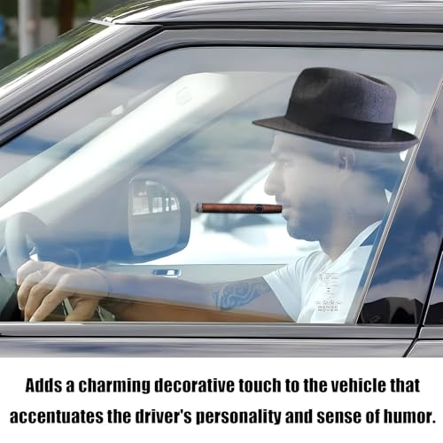Image of DXNQ Fedora and Cigar Window Decal, Funny Driving Fake with Hat and Cigar Car Stickers, Waterproof Driving Crooner Decals for Vehicle Window Windshield, Car Decor Accessories (Style A)