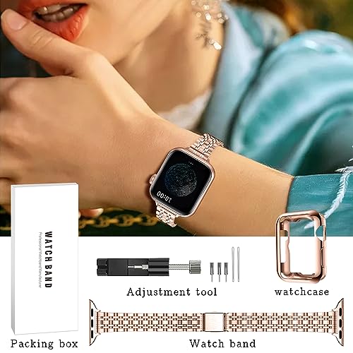 Image of QUNDAXI Slim Watch Band Compatible with Apple Watch 41mm 45mm 42mm 44mm 40mm 38mm Metal Stainless Steel Watchband Suitable for iWatch 11 /10 /9 /8 /7 /6 /5 /4 /3 /2 /1 /SE Series Women Luxury Strap