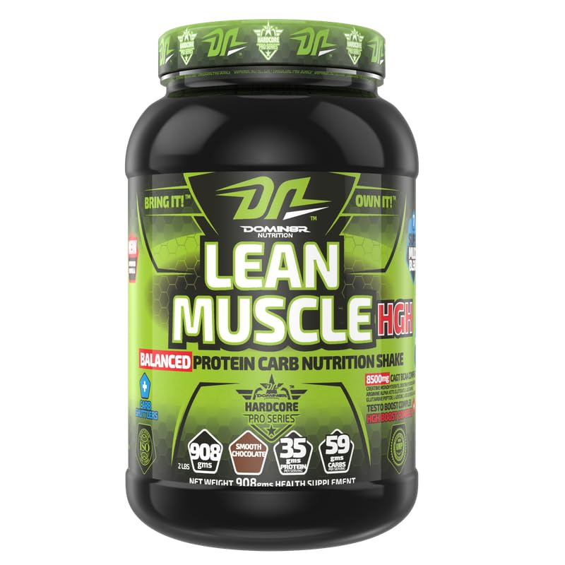 DN Lean Muscle Hgh, 2 Lbs, Chocolate, High Protein Nutrition Muscle Mass Gainer, 35g Of Protein & 394 Kacl Per Serving With Testo Booster