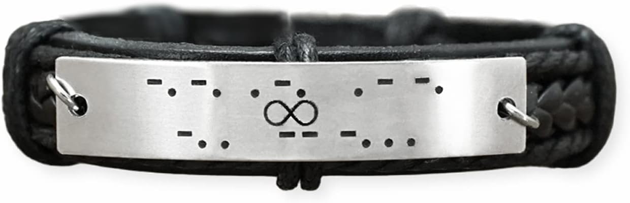Infinity Morse Code Bracelet Men, Hidden Secret Message, Stainless Steel Leather Cuff, Friendship Gift