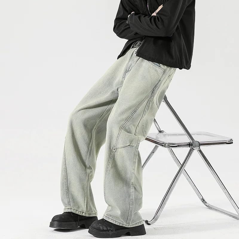 Casual Loose Fit Men's Denim Pants Male Wide Leg Washed Patchwork Jeans Trousers4