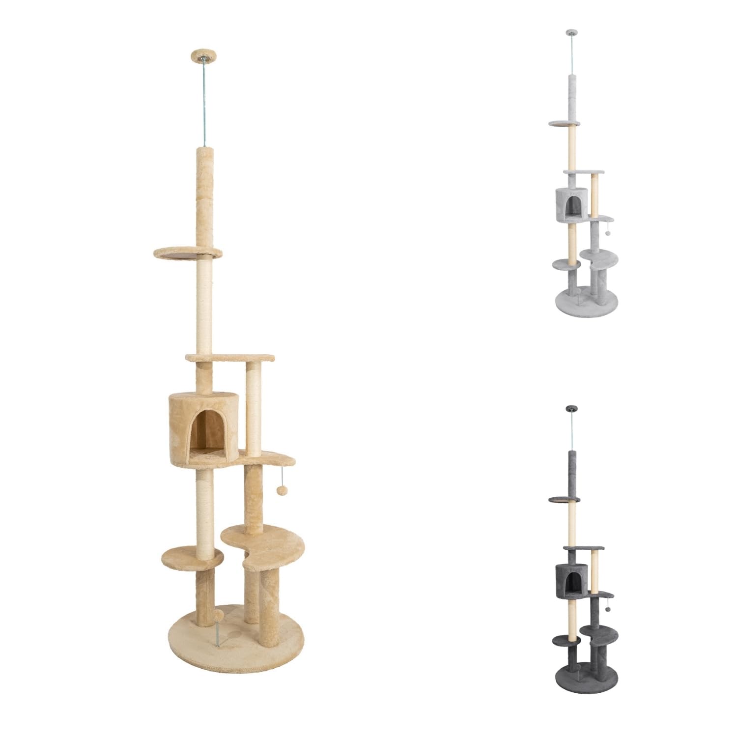 Albero Tiragraffi per Gatti Alto 246 cm con Cuccia, Graffiatoio e Fissaggio Antiribaltamentyo, Sky Beige