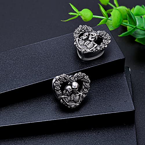 COOEAR Heart Ear Plugs Stainless Steel Tunnels Flared Shape Gauges Skull Stretcher Expander Earrings Size 0g to 1 inch.4