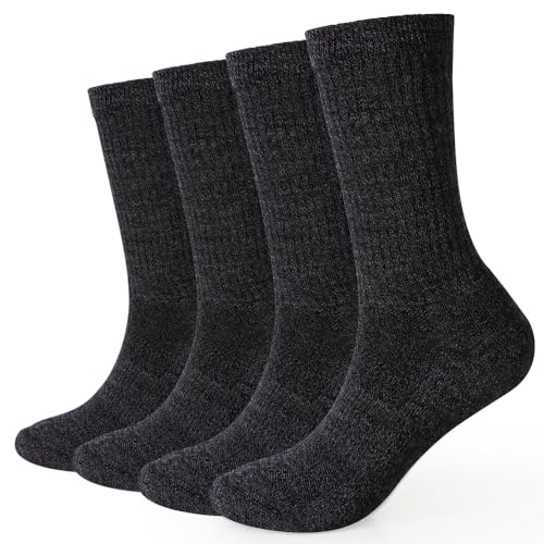 Image of EnerWear 4 Pack Women's Merino Wool Outdoor Hiking Trail Crew Sock (US, Numeric, 9, 11, Regular, Regular, Black /Dark Gray /Multi)