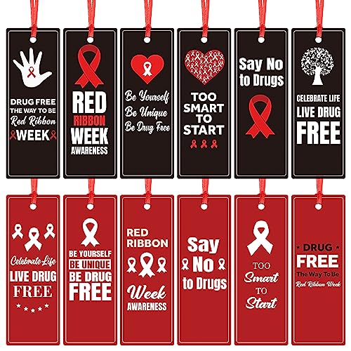Qilery 120 Pcs Red Ribbon Week Drug Free Bookmarks Red