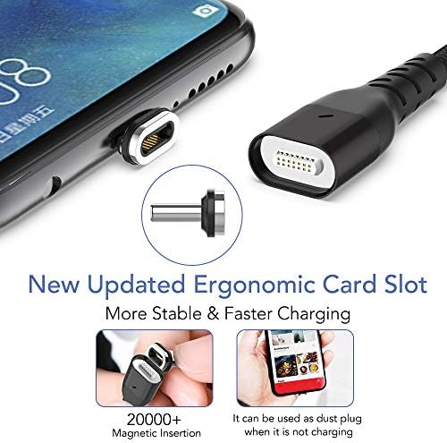 Magnetic Charging Cable,JianHan USB C + Micro USB 2 in 1 Multiple Magnet Charging Cable 2M with LED Light for Samsung Galaxy S10,S9,S9 Plus,S8,S8 Plus,Note 8,Note 9,Note 10,S7 S6 Edge,LG,Kindle Black