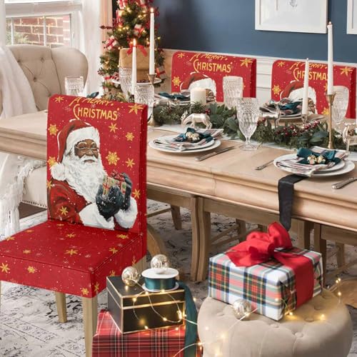 Horaldaily CHRISTMAS-CHAIRCOVER 4Pcs Christmas Dining Chair Covers,Black Santa Stretch Removable Washable Slipcover Chair Protector thumb #1
