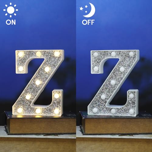 Image of Light Up Letters, Marquee Light Letter for Table Decorations, Glitter Light Up Signs for Prom, Events, or Engagement Party Decor, Featuring Alphabet & Number Lighted Letters, Letter Z