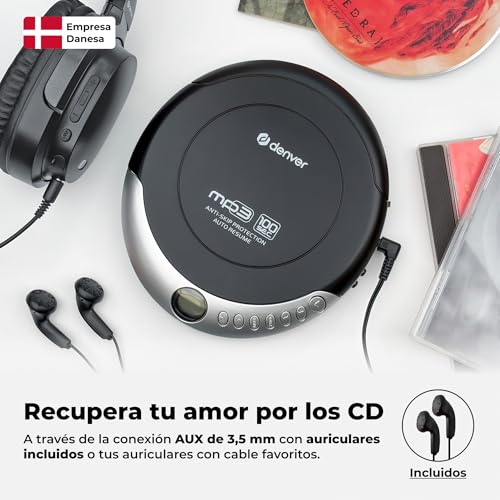 Reproductor de CD portátil con Auto Resume Denver DMP-391 y refuerzo de graves 3
