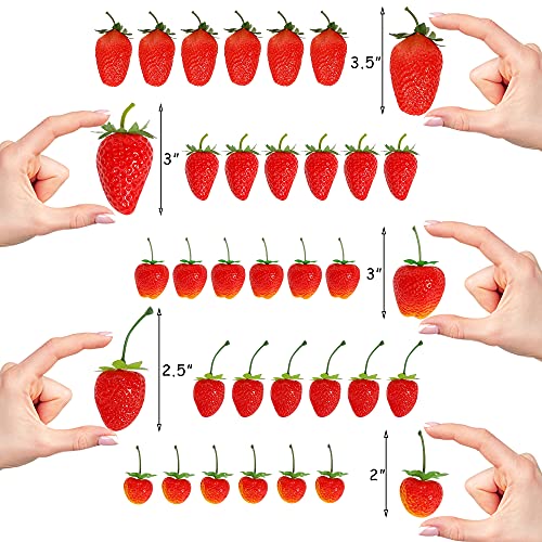 Happy Trees 30 Pieces Artificial Strawberries Assorted Size, Lifelike Plastic Fake Fruit Decoration for Home Kitchen Party Photography Props