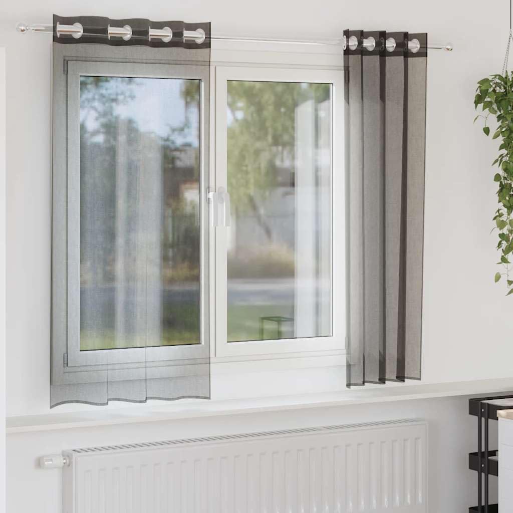 Rideaux en voile avec œillets noir 2 pcs 140x175 cm pour salon