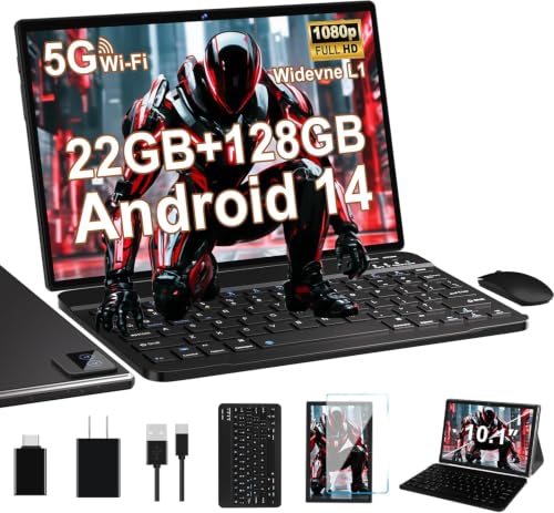 Image of 2026 Android Tablet with Keyboard, 10 inch Octa-Core Tablets 22GB+128GB with Android 14 OS, 8000mAh, HD IPS Display, 5G WiFi, BT 5.0, GPS, Widevine L1, 1TB Expand, Split Screen, Metal Body -Black