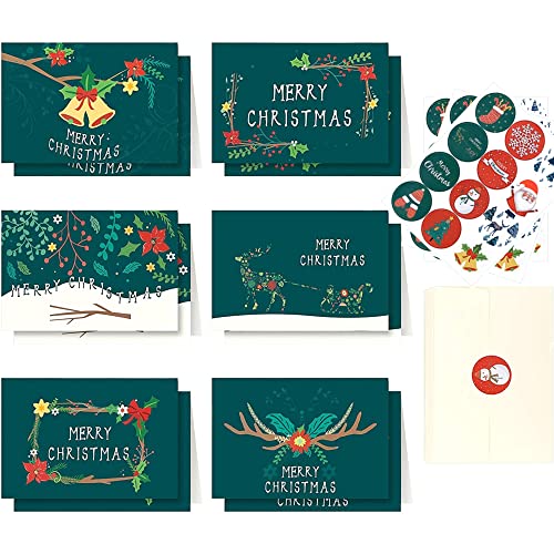 Vebetter 24 Blatt Premium Weihnachtskarten, Weihnachtspostkarten Set, mit Umschlägen und Aufkleber Set, Weihnachten Klappkarten Blanko Postkarten Grußkarten für Kinder Familie Freunde Kunden,Xmas Card Cover