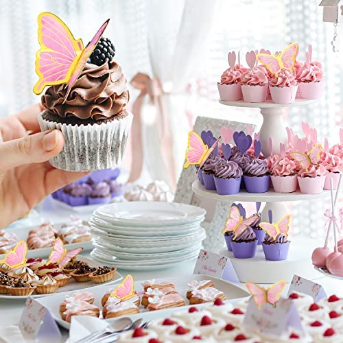 Langpa 22-Pieces Butterfly Cake Decorations With Happy Birthday Acrylic Cake Toppers For Baby Shower Wedding Birthday Party Decor (Pink) #TOP4