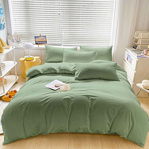 7Pc King Comforter Set With Sheets , Sage Green Seersucker All Season Down Alternative Duvet Insert, Microfiber Filling, Luxury Hotel Bedding Sets In A Bag, Size 104 Inch, Boho Style For Women Men #TOP2