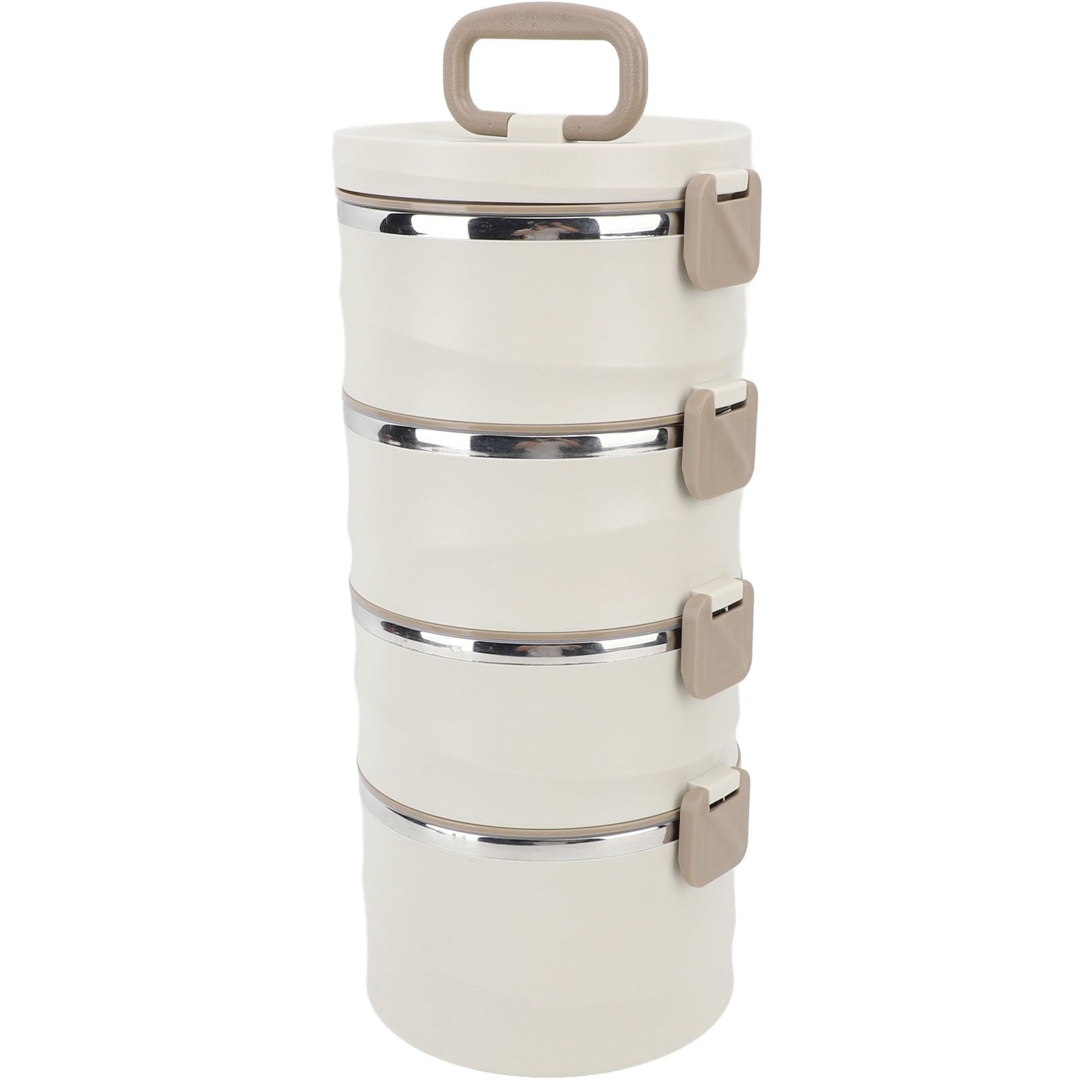 SIXRUN Lebensmittelbehälter aus Edelstahl 304, 4 Etagen, 3,3 L, Isolierte Lunchbox mit Griff, Stapelbar, Rund, 14,5 x 34,2 cm, mit 2 Integrierten Gabellöffeln
