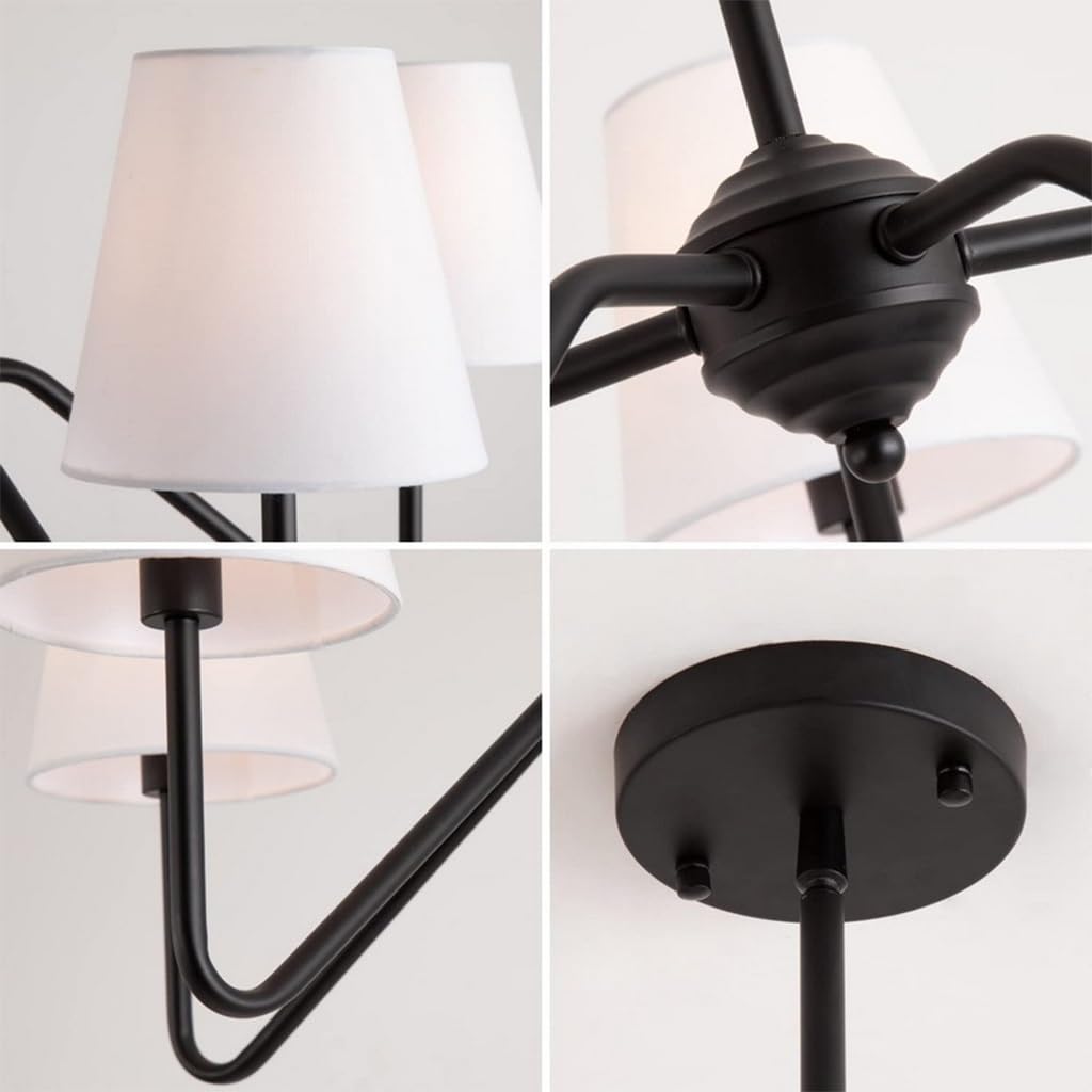 Lustre américain Abat - Jour en Tissu Design rétro Lustre 5 Branches Lumineuses Noir Mat Hauteur réglable Salon Lustre Chambre Cuisine Salle à Manger luminaires