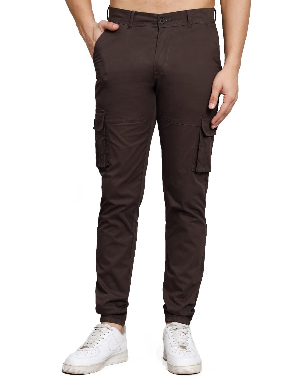 SUMPTUOUSMen Men's Cotton Slim Fit Solid Cargos, Casual Trousers with Cargo Pockets||Men's Plain Cargo Pants for Everyday Wear||Regular Fit Cotton Cargo Lower