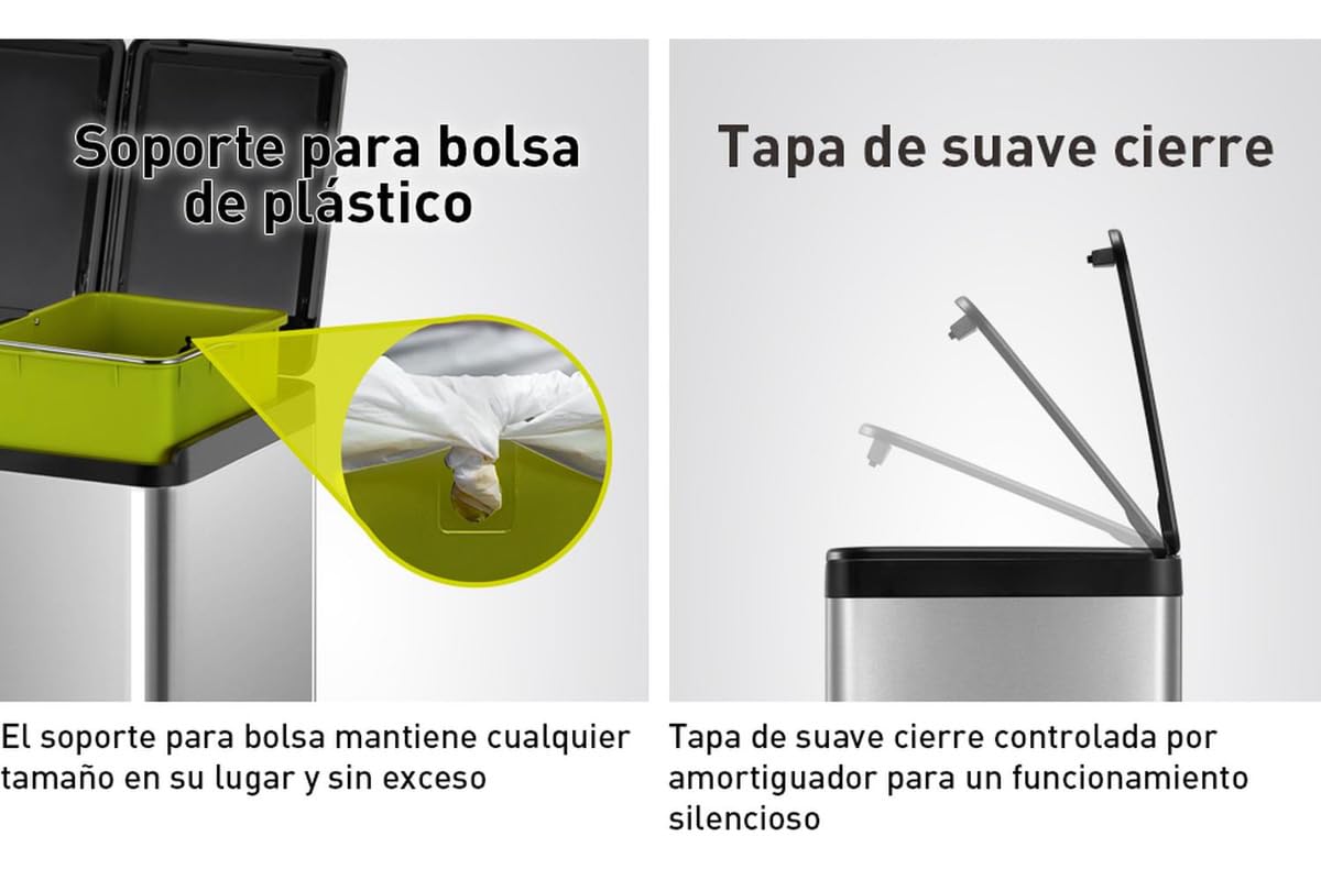 EKO Essential Cubo de Basura Reciclaje Cocina 20 L + 20 L con Pedal