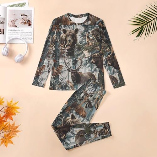 Deer Camouflage Hunting Men's Pajamas Sets Long Sleeve Sleepwear Soft Loungewear Top and Pants with Pocket3