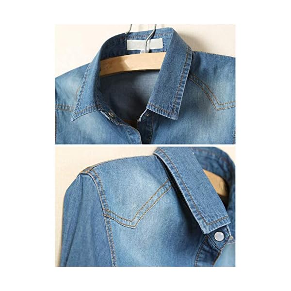 Omoone-Womens-34-Sleeve-Denim-Crop-Top-Tie-Knot-Shirt-Cardigan Omoone Women's 3/4 Sleeve Denim Crop Top Tie Knot Shirt Cardigan (Dark Blue, XL)